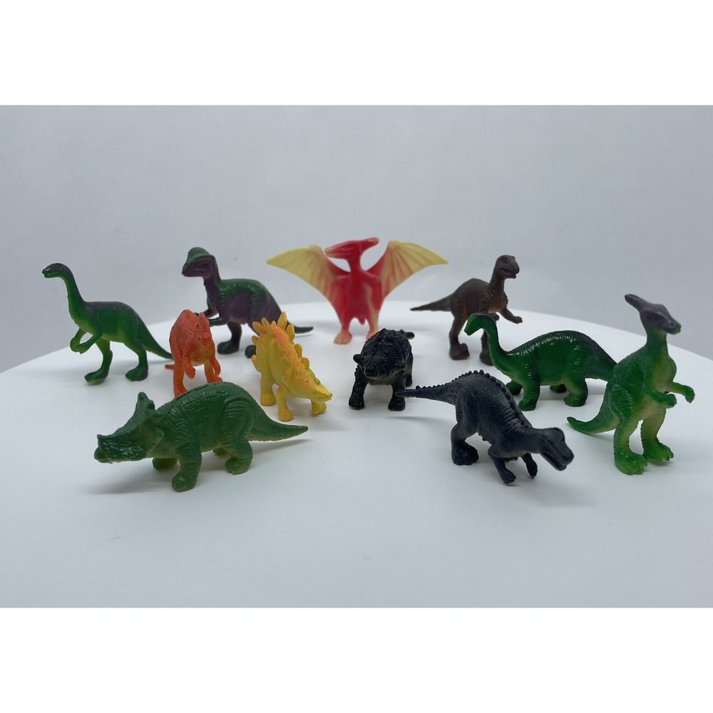 Vintage Plastic Dinosaur Figures Lot Of‎ 11 Various Sizes Pterodactyl Jurassic